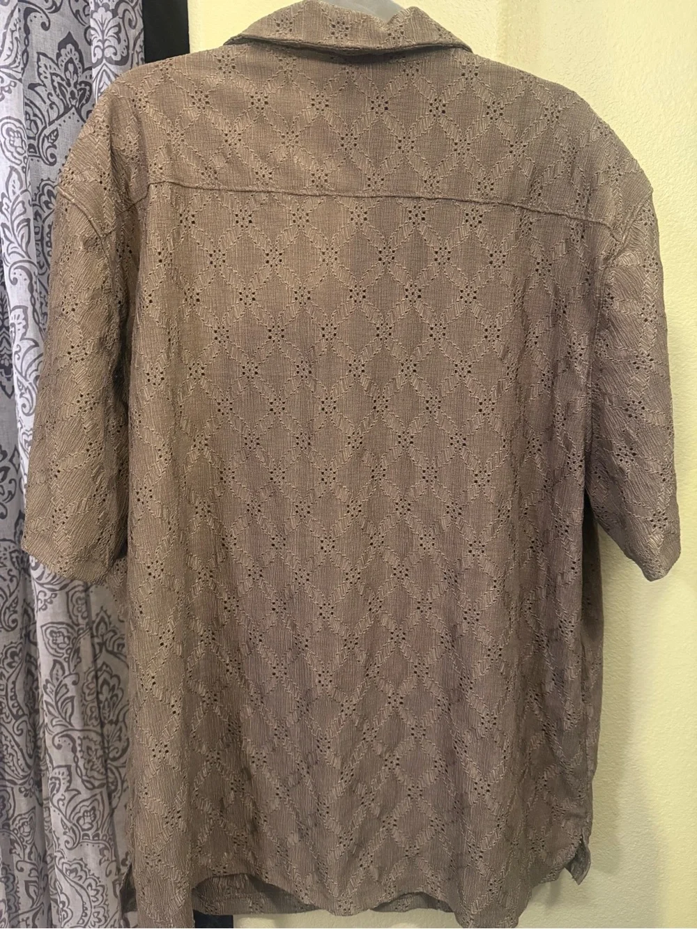Men's Short-Sleeve Button-Up Shirt - Brown Eyelet